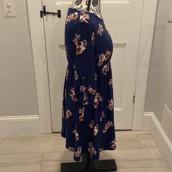 French Grey Navy Fall Floral Maternity Midi Dress 3/4 sleeves empire waist - Picture 4 of 12